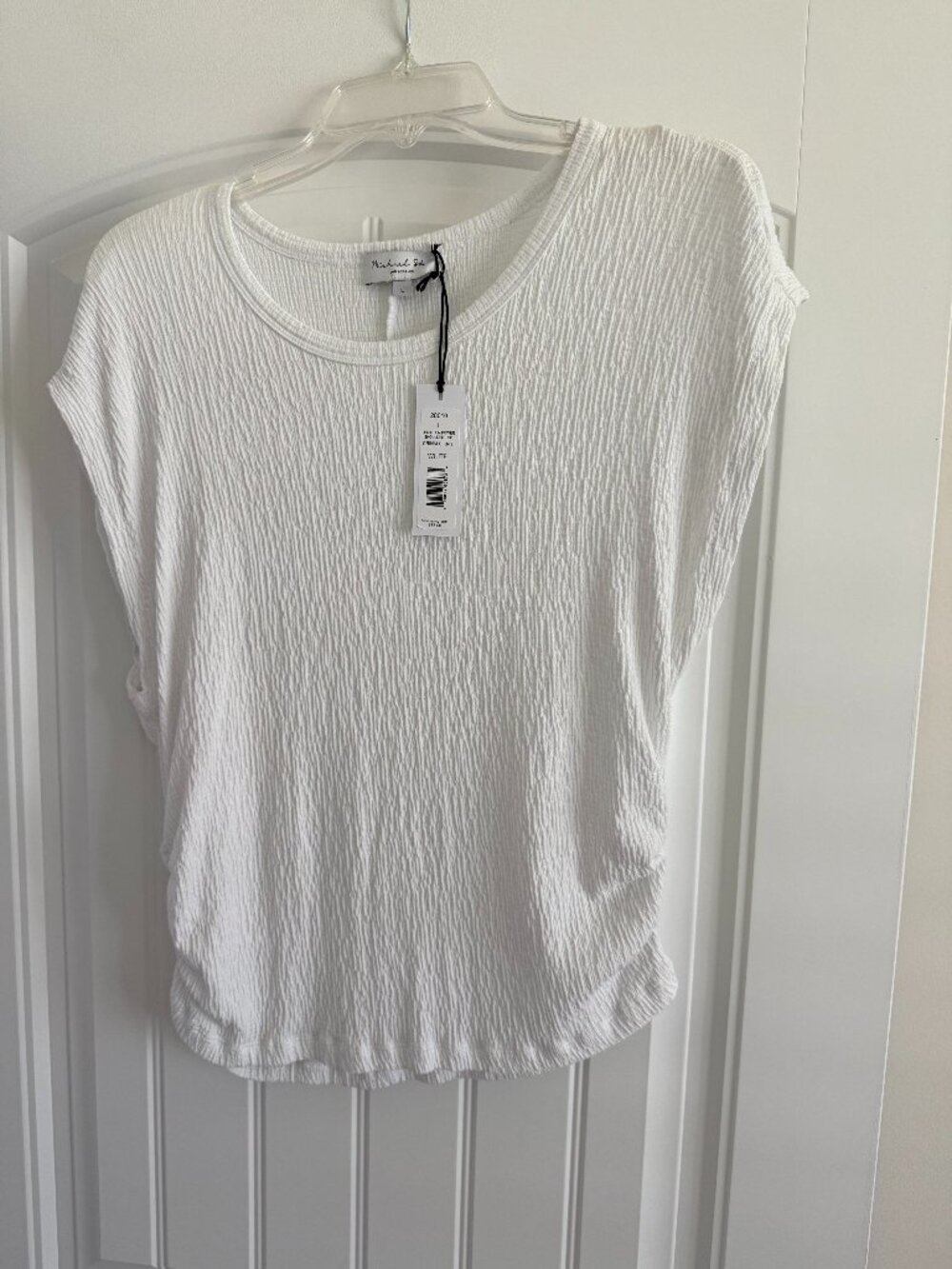 NWT Michael Stars White Textured Ruched Top - Size Large